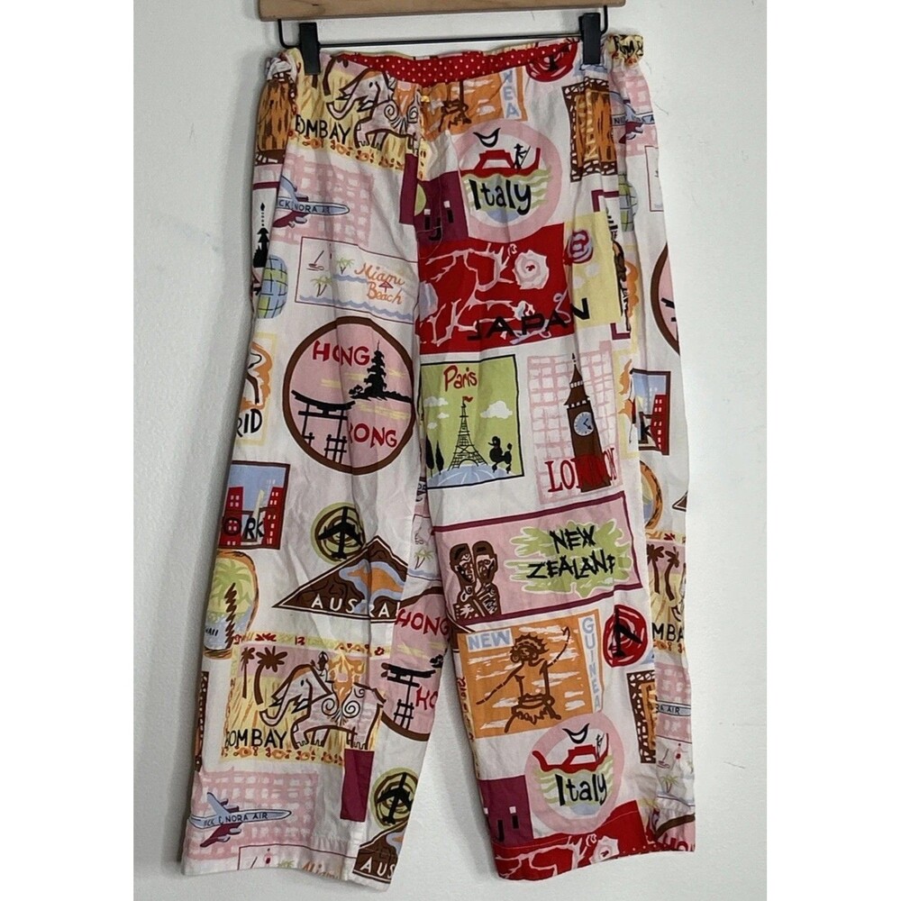Nick & Nora Air Lounge Pants Medium Cropped Pockets Paris Travel Graphic Whimsy